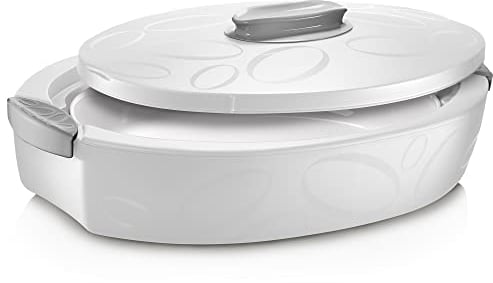 Thermobehälter für Essen + Keramikschale (4 Liter) | bis zu 3h warm und 5h kühl | Wärmebehälter mit Auflaufform | Warmhaltebehälter für Speisen | Thermoschüssel Deckel | ideal zum Grillen