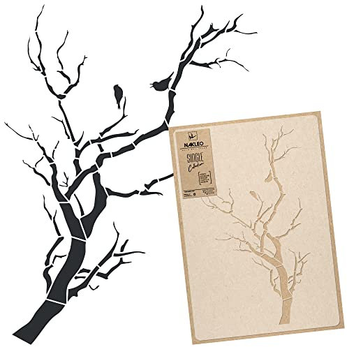 NAKLEO Pochoir de Fleurs pour Peinture Murale Grand Format 59x95cm, Modèle en Plastique et Réutilisable, Floral Arbre Bifurquer Oiseau, DIY Bricolage Artisanat Décoration a Peindre, Bois Tissu Mueble