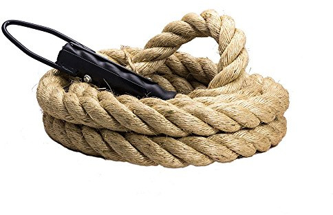 Suprfit Kletterseil - Climbing Rope für Kletterübungen oder Pull Übungen, Metallhaken zur sicheren Befestigung, Länge: 6 Meter, Durchmesser: 38 mm, Material: Sisal-Hanf, ummanteltes Ende