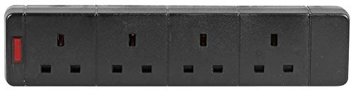 Pro Elec 97988 BLACK 4-Gang Socket with Neon Indicator, 13A, 240V, Black