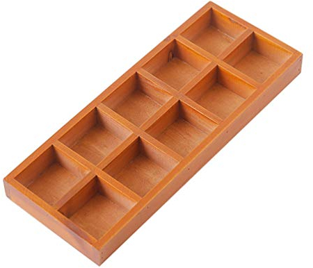 Exceart Wooden Compartment Tray Square Dividers 10 Compartments Multifunctional Rectangular Storage Box Shelf Bedroom Home Living Room Desktop Wall