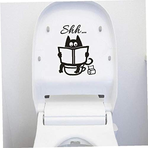 Cute Cartoon Cat Shh Toilet Stickers Bathroom Door Toilet Seat Decorative Decal Funny Decor Poster Removable Vinyl Mural Art