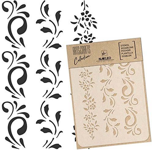 NAKLEO Pochoir pour Peinture Artisanat A4 21x30cm, Modèle en Plastique, Réutilisable, Bordure Fleur Plante, DIY Bricolage Scrapbooking Décoration a Peindre, Mur Sol Bois Tissu Meuble
