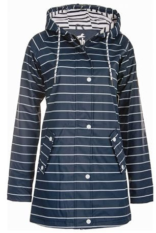 mh michael heinen Damen Regenjacke Tau, Friesennerz, Regenparka mit Kapuze, Regenmantel, Wetterjacke, gestreift, wasserdicht, Winddicht