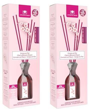 CRISTALINAS | Pack 2 Ambientador Mikado | 100% Puro | Larga Duración 12 Semanas | 2x90ml | 0% Alcohol (Cerezo en Flor, 90ml)