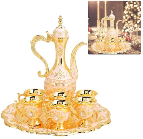 Türkisches Vintage-Kaffeekannen-Set, 21,5 x 13 cm, Teesets für Frauen, mit Teekanne und 6 Tassen, Basteldekorationen, Flagon-Set, türkische Tasse, Set türkische Teekanne, klein