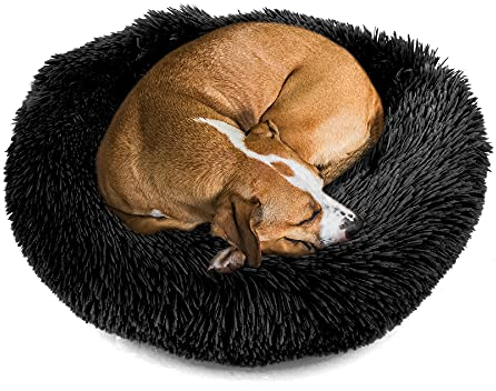 wuuhoo® Hundebett Fluffy 70cm Donut für mittelgroße Hunde - weiches Haustierbett, waschbares Hundekörbchen für Hund oder Katze, Flauschiger Hundekorb schwarz