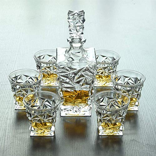 SHUKUILIUDT Bicchiere da Whisky Set di Decanter di Whisky, Decanter di Vetro Cristallo per Alcool con Tappo, Design Quadrato Decanter Wine - 750 Ml Decanter E 320 Ml di Occhiali