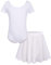 Bricnat Kinder Ballettkleidung Ballettkleid Mädchen Kurzarm Baumwolle Balletttrikot Ballettanzug Tanzkleid Tanzbody mit Rock Tütü Weiß 120