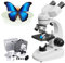 USCAMEL Microscopio composto binoculare LED con ingrandimento 40X-1000X con oculari 10X 25X ad ampio campo, vetrini per microscopio, adattatori per telefono, carta per la pulizia