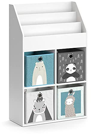 Vicco Kinderregal Luigi, Spielzeugregal für Faltboxen, Weiß, 72 x 114.2 cm mit 4 Faltboxen