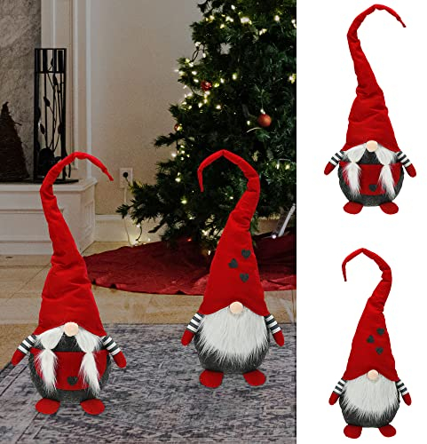 Cepewa Wichtel Wichtelmann Wichtelfrau rot 2er Set | H100cm zum Aufstellen Metall Polyester | Weihnachtswichtel Zwerg Weihnachtsdeko (1 x 2er Wichtelpaar rot/schwarz)