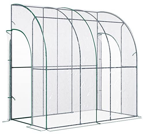 Outsunny 214 x 118 x 212cm Walk-In Lean to Wall Tunnel PVC Greenhouse with Doors