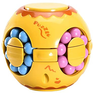 JHBEMAXS Rotierende Bohne, 3D-Puzzle, magischer Würfel, Fidget Spinner, Spielzeug, Anti-Stress, sensorisches Geschenk für Kinder und Erwachsene, Gelb