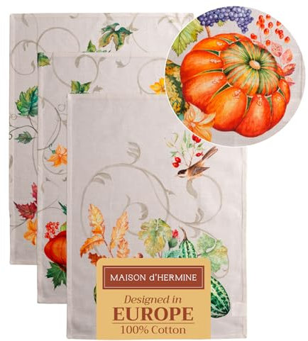 Maison d' Hermine Lumina 100% Baumwolle Set von 3 Multi-Purpose Küchenhandtuch | Bar Handtücher | Thanksgiving/Weihnachten (50cm X 70cm)