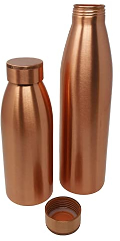 VG® Set of Two 950ml & 500ml Pure Indian Copper Matt Water Bottle Flask Discover Many Amazing Ayurvedic Health Benefits today Fill up overnight and drink on empty stomach in the morning Leak Proof