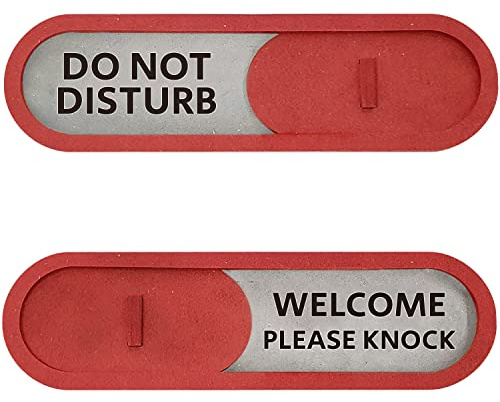 GEEKBEAR Do Not Disturb Welcome Slider Door Sign for Home Office - Premium MDF, 7.5 x 2.2 in (Red)