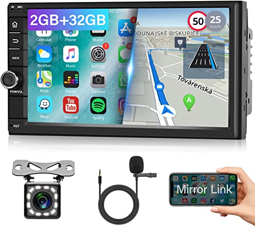 Hodozzy Radio Coche Android 2 DIN 2GB 32GB Radio Pantalla Táctil 7 Pulgadas con Navegación GPS, WiFi, Bluetooth, Mirror Link, Radio FM RDS, Cámara Visión Trasera, USB Reproductor Multimedia Coche