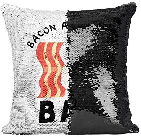 Fabulous Kissen mit Paillettenbezug Schwarz BAE Bacon and Eggs Wortspiel Essen Straßenessen