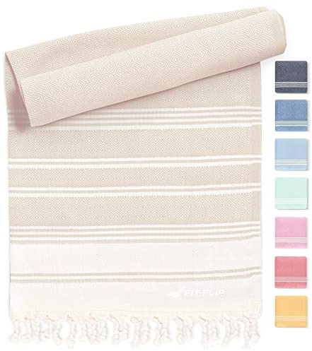 Fit-Flip Telo hammam – asciugamano mare cotone antisabbia XXL – asciugatura rapida - teli sauna fouta, asciugamani spiaggia ideale come sarong e per doccia – Sabbia – 100x200cm Diamond