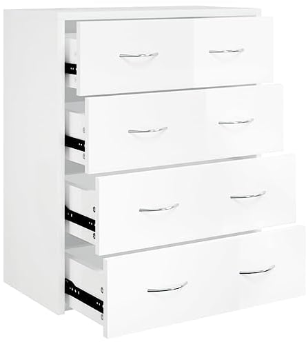 vidaXL Aparador con 4 Cajones Armario Auxiliar Almacenamiento Mueble Sala de Estar Dormitorio Baño Comedor Cocina Entrada Oficina Blanco Brillante