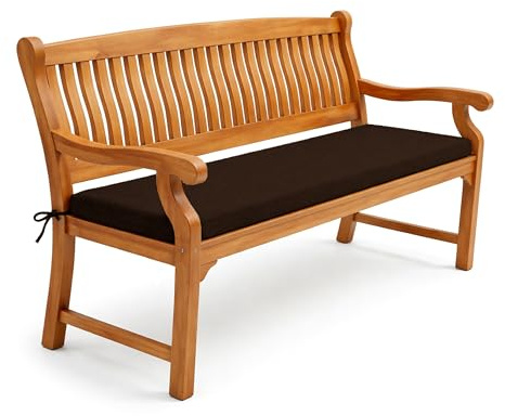 POKAR Bankauflage 120x50 cm | Bankkissen mit abnehmbarem Bezug und Bändern | Sitzauflage für Gartenbank, Sitzbank, Schaukel | Sitzpolster für Indoor und Outdoor | Oeko-TEX | Made in EU | Braun