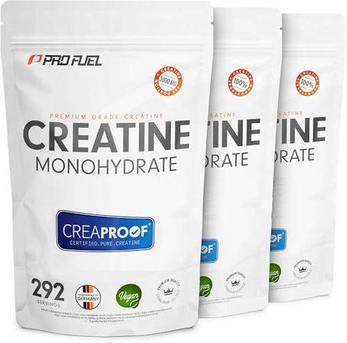 CREAPROOF® Creatin Monohydrat 3000g - Creatin mit erstklassiger Reinheit, durch unabhängige Laboranalysen bestätigt - Kreatin-Monohydrat mit 3 g Creatin pro Portion - 100% vegan - 3x 1000g