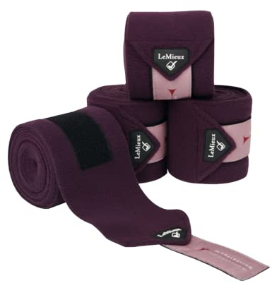 LeMieux Classic Polo Bandages in Fig with Zipped Case - Soft Fleece Protection Wraps - 3.8 m Long - Pack of 4 - Full