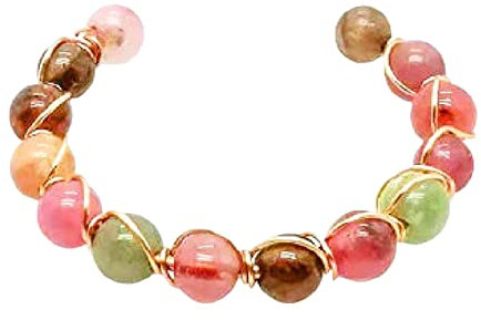 Bexdug 1pcs Slim Tourmaline Force Gold Ring, offene schlanke Turmaline 14K Gold Frauen verstellbare Turmaline Regenbogenperlen