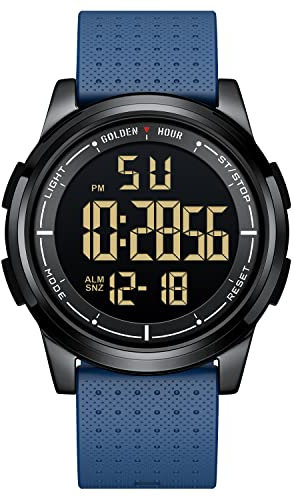 GOLDEN HOUR Relojes Digitales Impermeables Deportivos Ultrafinos para Hombre con Pantalla Gran Angular Correa de Caucho Reloj de Pulsera para Hombre Mujer