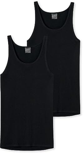 Schiesser Men's Pack of 2 Vests Without Sleeves-Original fine Rib Underwear, Black_005121, M/5