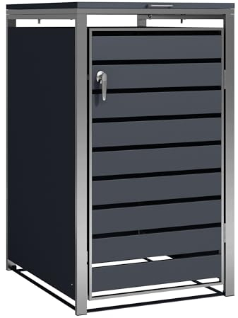 Zelsius Edelstahl Mülltonnenbox 1er Mülltonne | (B) 68 x (T) 80 x (H) 117 cm | Anthrazit RAL 7016 | inkl. Erweiterungsmöglichkeit | Mülltonnenverkleidung, 1 Tonne, Garten Müllhaus, Müllbox