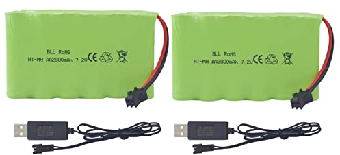 2PCS 7.2V 2800mAh AA Batterie Rechargeable fiche SM - 2P et câble de Charge USB 2PCS pour Huina 1550 550 RC Excavatrice Voiture Camion d'ingénierie TR - 211 Jouet RC