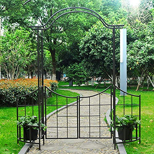 Arche De Jardin, avec Porte Mobile Et Support De Pot De Fleur, Arche De Jardin en Métal Robuste pour Plantes Grimpantes Roses, Arches De Jardin (Noir)