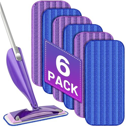 Reusable Mop Refill Pads for Flash Power Spray Mop, Microfibre Absorbing Wet Cloth Refills, Washable Powermop Pads for PowerMop & Any Type of Floor, 6 Pack