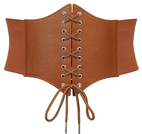 JasGood Damen Korsett Gürtel Schnürkorsett Elastischen Breiten Band, Gebundener Waspie Taille Gürtel Hüftgurt für Damen Halloween,Braun,65cm(Anzug für Taille 60cm-66cm)