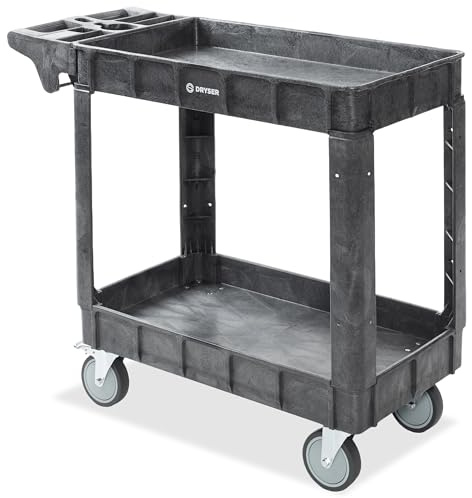 Dryser Utility Cart with Wheels, 40 x 17 Heavy Duty 550 lb. Capacity with Shelves - 2 Tier Rolling Cart with Four 5 Swivel Casters for Warehouse, Garage, Cleaning