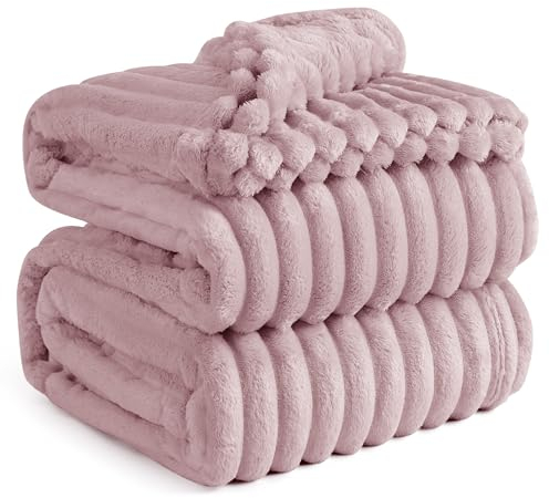 BEDSURE Kuscheldecke Flauschig - Wolldecke & Fleecedecke, Sofadecke, Weiche Warme Grobe Korddecke für Zimmer Deko, Wohn- & Kuscheldecken, Tagesdecke, Große Decke, Rosa, 230 x 270 cm