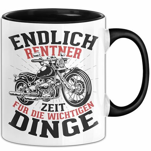 Motorrad Opa Tasse Geschenk Motorradfahrer Rentner Großvater Geschenkidee Kaffee-Becher (Schwarz)