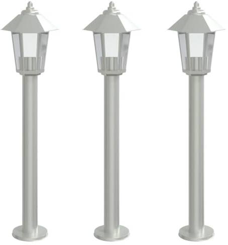 vidaXL Wegeleuchten 3 Stk., Wegeleuchte mit IP44-Schutzart, Außenleuchte mit Diffusor, Standleuchte Gartenlampe, Silbern Edelstahl