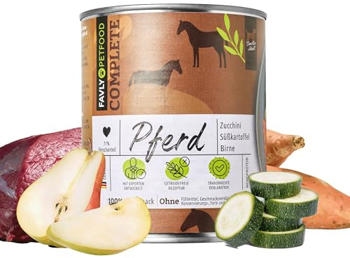 FAVLY – Nassfutter für Hunde Pferd 12 x 800g – mit Zucchini, Süßkartoffel & Birne – getreidefrei & Monoprotein – hoher Fleischanteil in Lebensmittelqualität – für Allergiker & Sensible Hunde