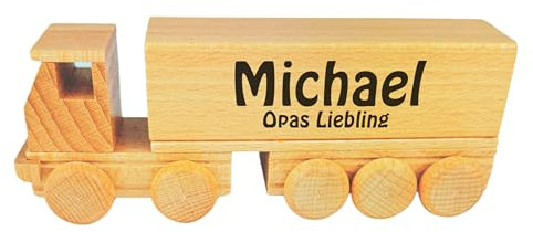 Lasernauten Holzspielzeug LKW Laster personalisiert mit Wunschgravur Name Text Baby Kind Geschenk Geburt Taufe Geburtstag Holzauto Sattel Pritsche