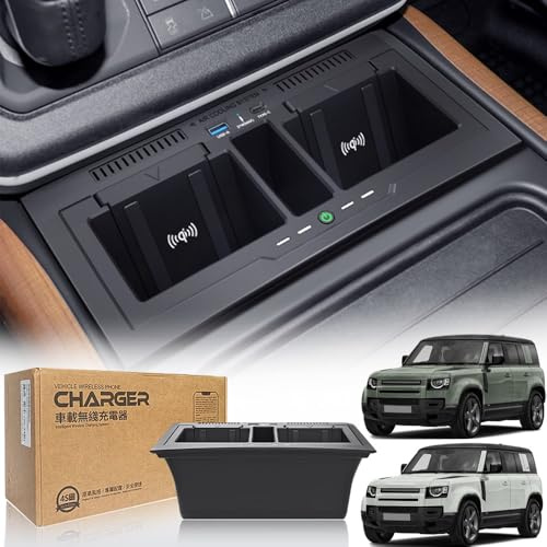Singkin Kabelloses Auto Ladegerät für Land Rover Defender 2020-2024, OEM-Passform mit 27W USB-A & Type-C Dual-Wireless-Schnellladendes Handy-Ladegerät für Land Rover Defender 90 110 130 Zubehör