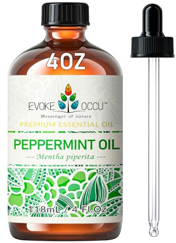 EVOKE OCCU Huile Essentielle Menthe Poivrée pour la Peau,les Cheveux | pour Diffuseur, Peau et Cheveux, Arôme Frais et Revigorant pour la Maison - 118mL / 4.16 fl.oz
