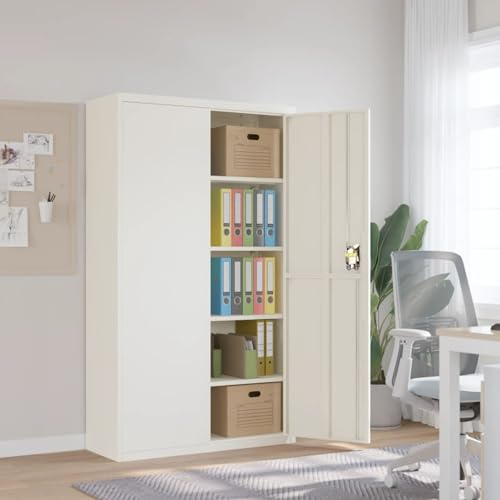 IKAYAA Aktenschrank Abschließbar Büroschrank Metallschrank Stahlschrank Werkzeugschrank Metall Schrank Abschließbar Aktenschrank Metall Weiß 105 x 40 x 180 cm