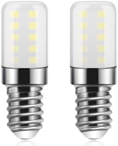 E14 LED Fridge Bulb, 3W Warm White 3000K, 300LM, 25W equivalent Incandescent lamp, E14 SES Small Edison Screw Lamps for Refrigerator, Cooker Hood, Night Light, Sewing Machine, Non-Dimmable, 2PCS