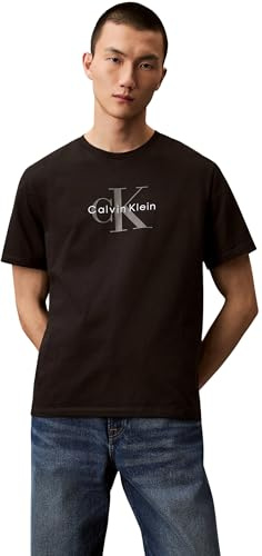 Calvin Klein Herren T-Shirt Kurzarm Monologo Tee aus Baumwolle, Schwarz (Black), XL