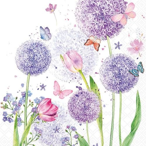 Ambiente Serviette Flower Beauty 33x33 cm 20 Stk. Papier einseitig bedruckt weiß Rückseite Frühling viertel Motiv ideales Dekor DIY Möbel Schubladen Bastelbedarf Decoupage seizoen Frühlingsdekoration