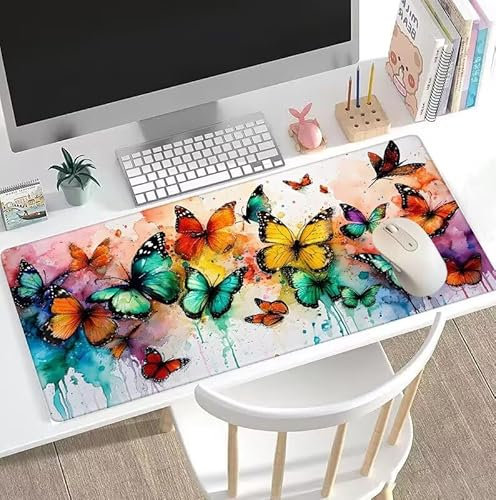Tapis de Souris Coloré Tapis de Souris Gamer XXL 600x300x3mm Gaming Accessoire, Tapis de Souris Papillon Tapis Souris Résistant à l'eau avec Base en Caoutchouc antidérapant, Deco Bureau Travail W5-50