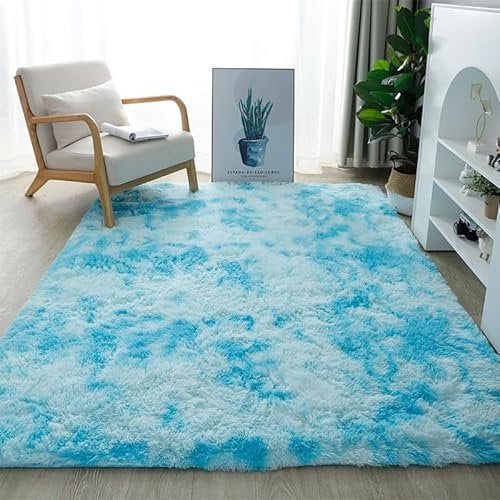 Generisch Hochflor Teppich Hellblau Teppich Wohnzimmer 120 x 210 cm Langflor Flauschig Weich Küche Schlafzimmer Waschbar Teppichefür Arbeitszimmer Büro Flur